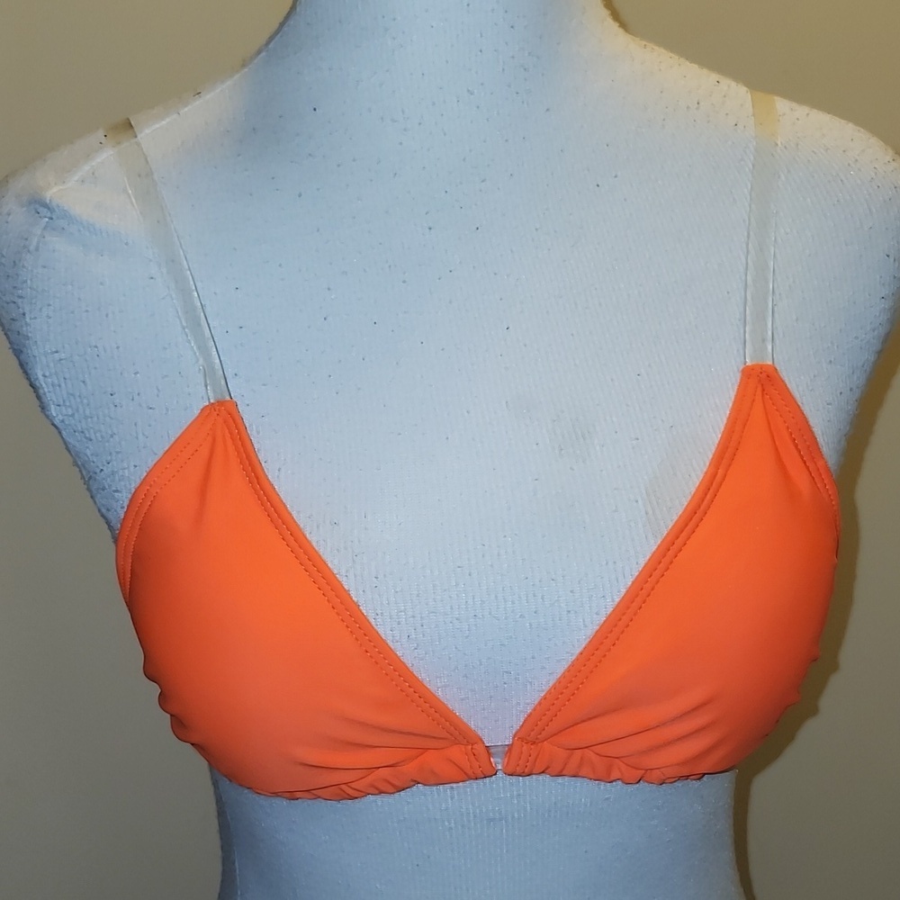 JluxLabel  Neon Orange BIKINI SWIMSUIT TOP NWOT Clear Straps